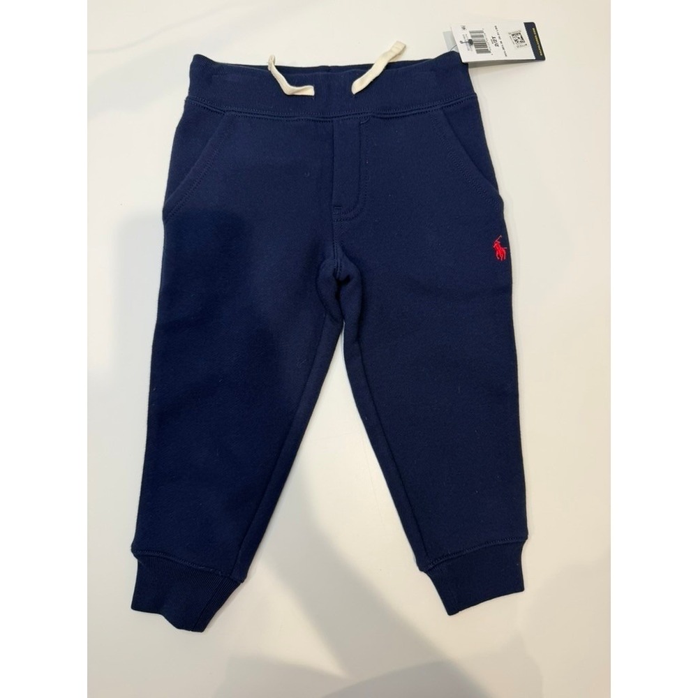 NWT Polo Ralph Lauren Toddler Fleece Joggers, Navy, Drawstring Waist, Size 2T